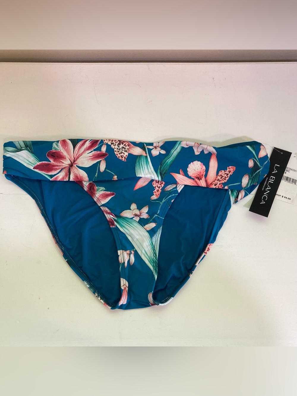La Blanca Caribbean Current Bikini Swim Bottoms Sz 16 Womens Teal Floral NEW